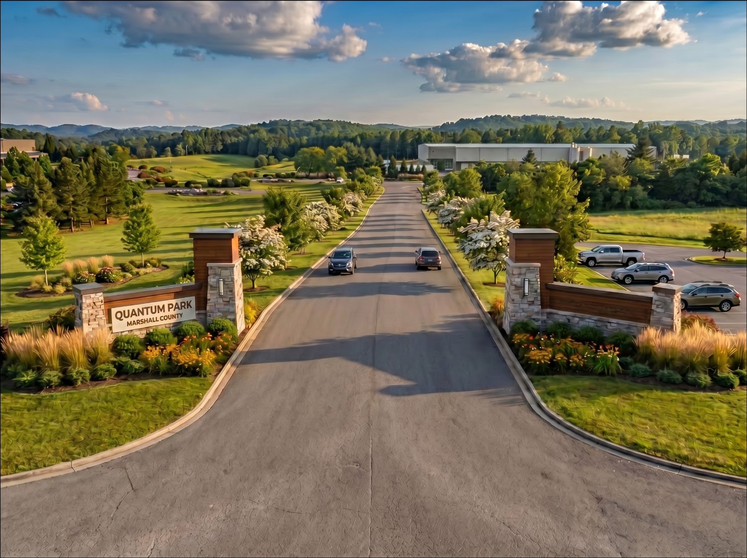 Conceptual rendering of the landscaped Quantum Park entrance off Highway 99